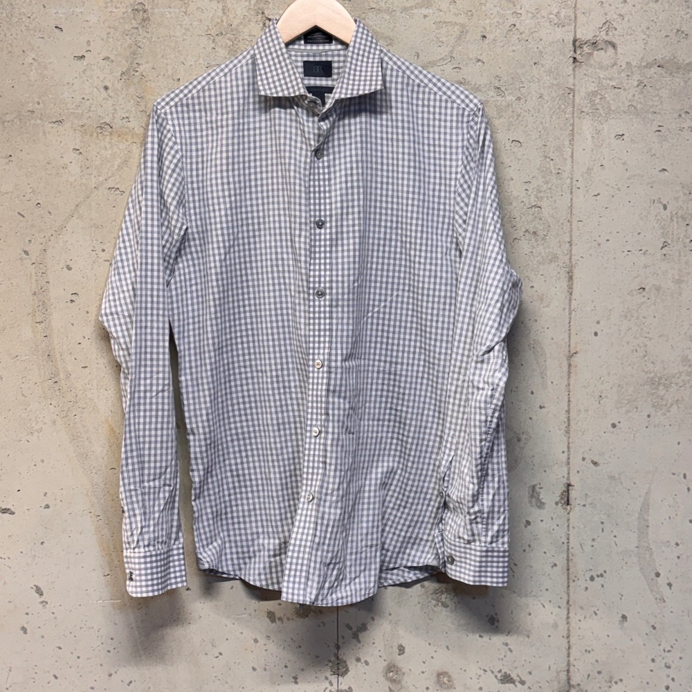 Banana Republic Dress Shirt Mens M Grey Gingham Leggiuno Italian Fabric Tailored - Picture 1 of 10